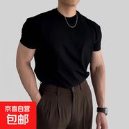 其他品牌重磅240克純棉正肩短袖t恤男夏季美式純色體恤打底衫上衣7純色-J 黑色240克【重磅純棉】 2XL