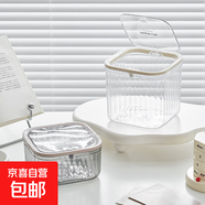 多功能按壓式桌面透明收納盒防塵儲物箱迷你廢紙簍辦公室垃圾桶 透明灰小號