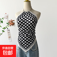 油畫(huà)上衣女夏季新款海邊度假辣妹掛脖吊帶小背心短款小上衣絲巾 DD7001-波點(diǎn) 均碼