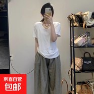 垂感寬松重磅莫代爾V領(lǐng)短袖t恤女夏季2025新款百搭體恤女上衣891 白色 2XL
