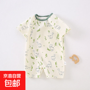 寶寶連體衣夏季紗布薄款男女童短袖短褲嬰兒家居服連體爬服 綠色恐龍 73cm