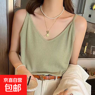 吊帶背心女夏外穿華夫格寬松上衣顯瘦無(wú)袖打底衫t恤 淺綠色吊帶款 XL 115-130斤