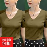 泡泡袖棉質(zhì)短袖T恤女士?jì)却钕募拘驴顨赓|(zhì)打底衫時(shí)尚休閑百搭上衣 K7-姜黃色+姜黃色 3XL 建議135-145斤
