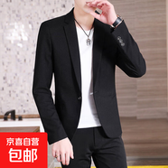 青年春秋韓版潮流修身西服男士藍色帥氣英倫西裝社會(huì )小伙單西外套 285黑色 2XL
