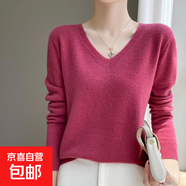 秋季套頭長袖V領(lǐng)羊毛衫氣質(zhì)洋氣內(nèi)搭打底衫純色羊毛上衣 樹莓紅 S
