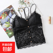 性感美背外穿內(nèi)衣夏季薄款透氣帶胸墊一體式無痕蕾絲掛脖吊帶背心 黑色-1件裝 XL (建議125-145斤)