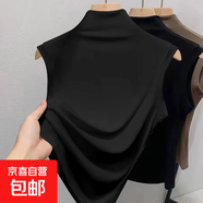 莫代爾春夏季半高領(lǐng)無(wú)袖背心女西裝內搭打底衫百搭氣質(zhì)t恤上衣服 K9-黑色 XL 建議120~140斤