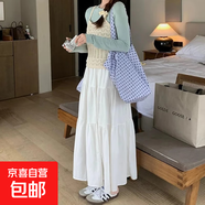 半身裙女春夏季2025新款顯瘦a字長裙小個子大擺半身裙長款垂墜感 白色(有內(nèi)襯) L 【建議110-120斤】