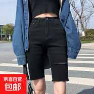 顯腿長(cháng)五分褲女牛仔短褲夏季短褲5分騎行褲女外穿馬褲顯高熱 519黑色 26