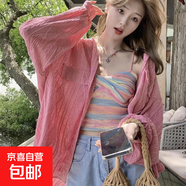 薄款空調衫外套女2025夏季新款鏤空鉤花設計感寬松學(xué)生襯衫上衣 玫紅色 S