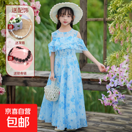童裝女童2025夏季公主裙兒童碎花裙子小女孩雪紡連衣裙百褶裙夏裝 086水墨藍(lán)碎花裙+發(fā)箍+鎖骨鏈 160