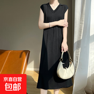 設計感POLO領(lǐng)針織無(wú)袖連衣裙女夏季寬松顯瘦慵懶風(fēng)長(cháng)裙/RT1105-X 黑色 2XL