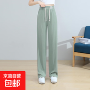 窄版闊腿褲女士2025夏薄款速干高腰垂感冰絲直筒長(zhǎng)褲子休閑運(yùn)動(dòng)褲 綠色 XL 【119-130斤】