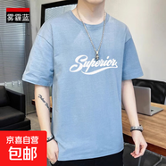 啄木鳥純棉短袖t恤男士圓領(lǐng)體恤夏季薄款潮流寬松休閑半袖上衣男T 2018霧霾藍 XL 推薦【120-140斤】