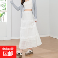 白色蕾絲半身裙女春夏時(shí)尚小個(gè)子腰a字裙長(cháng)裙子夏季蓬蓬蛋糕裙 白色-常規款 S