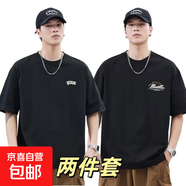 短袖t恤男2025夏季寬松潮流圓領(lǐng)男裝半袖體恤上體恤上衣純棉1201 pd黑+旗黑 XL 125-135斤