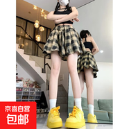 2025夏季新款復古格子半身裙女高腰半身裙百搭顯瘦短裙 卡其格子 2XL