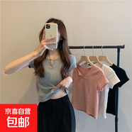 短款女夏季設計感粉色修身露臍辣妹女裝 T恤短袖2025夏季新款衣服 黑色* M