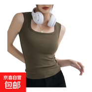 白色棉小背心西裝內(nèi)搭打底無袖吊帶女士春夏秋外穿辣妹大碼上衣女 軍綠 L （適合體重115-130斤）