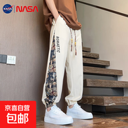NASA BASE卡通小熊刺繡褲子直筒闊腿褲男長褲情侶寬松休閑運(yùn)動(dòng)褲 K80#米白 L
