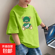 男童短袖t恤2025新款純棉上衣夏季薄款帥氣兒童寶寶洋氣印花童裝 2442綠色 120