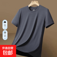 圓領(lǐng)夏季冰絲短袖t恤男士健身潮流純色百搭速干休閑運動(dòng)上衣服-SL 單件裝 深灰色 4XL 160-180斤