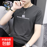 夏季男士短袖T恤圓領(lǐng)印花體恤半袖男百搭休閑 JS短袖印花010 815灰色 4XL