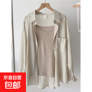 法式藍(lán)色薄款防曬衣長(zhǎng)袖襯衫女夏裝新款寬松顯瘦襯衣疊穿上衣外套 卡其色 M