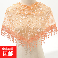 韓版女蕾絲碎花三角巾鏤空透氣包頭紗田園復(fù)古風(fēng)三角披肩防曬頭巾 桔色