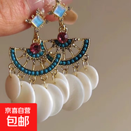 波西米亞水滴羽毛米珠流蘇耳環(huán)小眾情人節(jié)禮物耳墜輕奢民族風(fēng)耳飾 11#銀針-白色