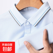 桑蠶絲短袖T恤男士翻領百搭男裝夏季新款Polo衫中青年薄款上衣 淺蘭 L 175/92A