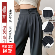 黑色西裝褲女褲子2025新款春秋高級(jí)感垂感直筒西褲休閑窄版闊腿褲 深灰-高個(gè)子 2XL 推薦【121-130斤】