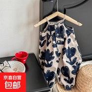 2025女童背帶褲輕薄韓國女孩休閑時(shí)尚吊帶連體褲兒童連身衣闊腿 藍色 90