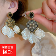 波西米亞水滴羽毛米珠流蘇耳環(huán)小眾情人節禮物耳墜輕奢民族風(fēng)耳飾 12#銀針-常規-金色-白色