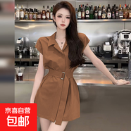 連衣裙女2025夏季新款法式高級(jí)感氣質(zhì)收腰顯瘦小個(gè)子短裙子1194 卡其色 M 【100-110斤】