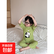 兒童夏季新款薄款莫代爾睡衣男女童寶寶九分袖九分褲空調服a58 綠色 150 cm