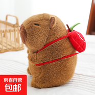 背包款漢堡包背包卡皮巴拉公仔水豚鼠玩偶土撥鼠生日禮物兒童玩具 草莓背包款 高約22厘米【精品8寸玩偶】