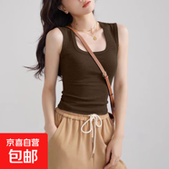修身顯瘦吊帶背心女2025年夏季新款百搭大碼胖MM無袖短款打底上衣 K10-深咖色 L 建議體重95-115斤