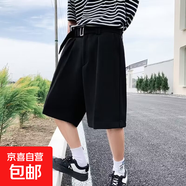 商務(wù)休閑潮流痞帥情侶西裝短褲男小眾設(shè)計(jì)高級(jí)感百搭青少年短褲子 黑色 XL 【建議120斤-140斤】