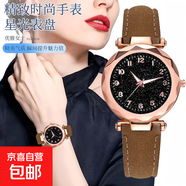 星空銀粉面手表 ins氣質(zhì)商務(wù)女士磨砂皮帶簡(jiǎn)約石英表 駝色