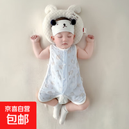 嬰兒琵琶衣薄款夏季新生兒連體衣服男女寶寶無(wú)袖背心哈衣爬 藍色 73cm