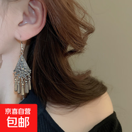 民族風(fēng)鳳凰月牙流蘇耳釘小眾復古設計感耳環(huán)夏季女輕奢高級感耳飾 16#耳鉤-銀色