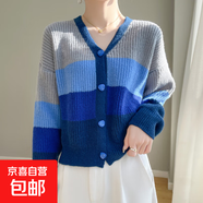 2025新款高級感上衣外搭針織女短外套毛衣/XDPJ01-X BSZ09藍色 2XL 135-150斤