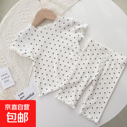 2025ins韓版春秋夏款嬰兒波點(diǎn)家居服寶寶睡衣女童長袖兩件套 白色（短袖） 90