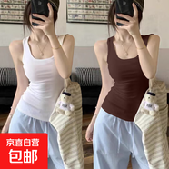 夏季小眾外穿運動(dòng)工字背心修身百搭美背短款上衣純欲風(fēng)白色吊帶女 F58-白色+咖色 2XL 建議120-130斤