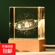 創(chuàng  )意方體水晶家居擺件木質(zhì)底座3d激光內雕發(fā)光水晶小夜燈桌面擺件 方體太陽(yáng)系 5cm水晶+usb連線(xiàn)底座