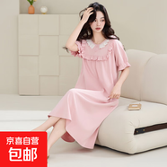 睡裙女士夏季純棉2025新款短袖寬松加大碼胖mm田園風(fēng)碎花長(cháng)款裙子 Z31002 L