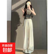 冰絲奶芙山本褲子女2025夏季新款高腰顯瘦慵懶風(fēng)肌理感休閑闊腿褲 奶白-小個(gè)子【錦綸面料】 2XL 【140-155斤】