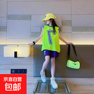 【女童籃球服】套裝夏季兒童中大童運(yùn)動(dòng)薄款速干無(wú)袖上衣短褲兩件 綠色 160