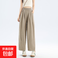 韓系奶奶褲女2025新款薄款腰休閑松緊腰高級感小個(gè)子奶芙哈倫褲 卡其-常規(guī)款 XL